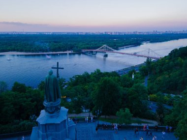 Aerial view from a drone to the center of Kiev in the evening