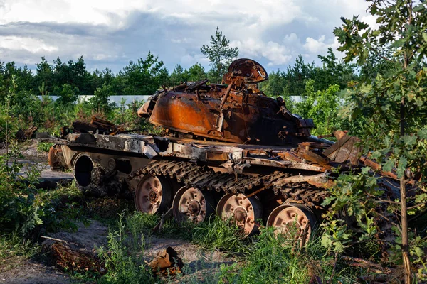 Destroyed Burned Modern Tank Russian Army Ukraine War 2022 — Foto Stock