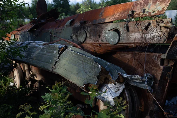 Destroyed Burned Modern Tank Russian Army Ukraine War 2022 — Zdjęcie stockowe