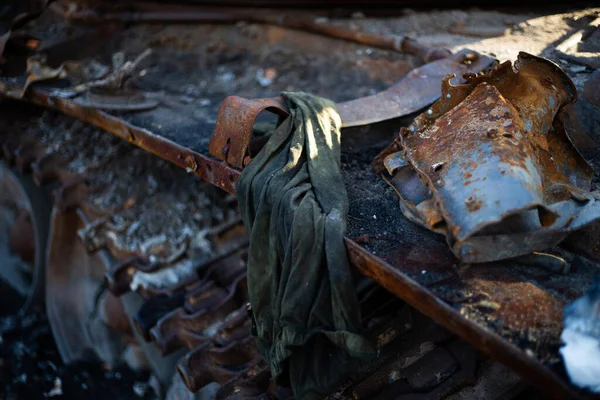 Destroyed Burned Modern Tank Russian Army Ukraine War 2022 — ストック写真