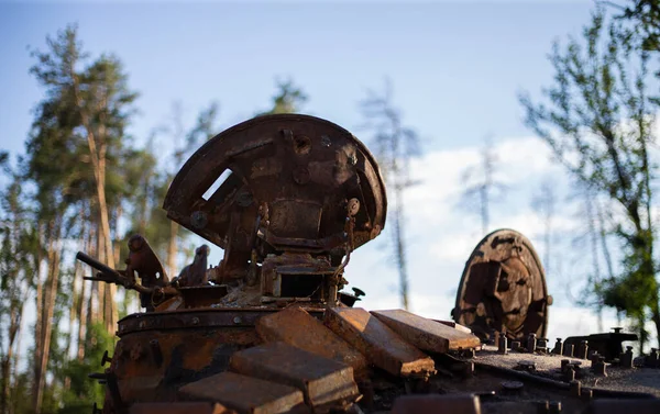 Zničený Vypálil Moderní Tank Ruské Armády Ukrajině Válce Roce 2022 — Stock fotografie