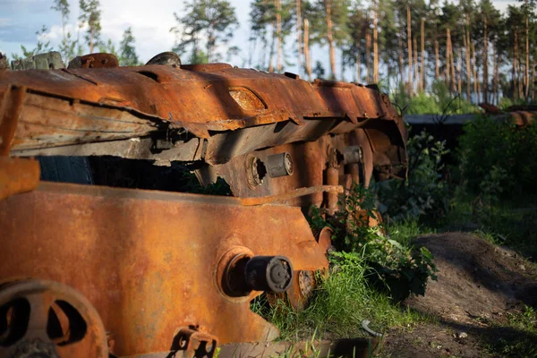 Destroyed Burned Modern Tank Russian Army Ukraine War 2022 — Foto de Stock