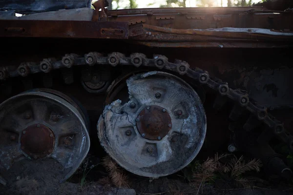 Destroyed Burned Modern Tank Russian Army Ukraine War 2022 — Fotografia de Stock