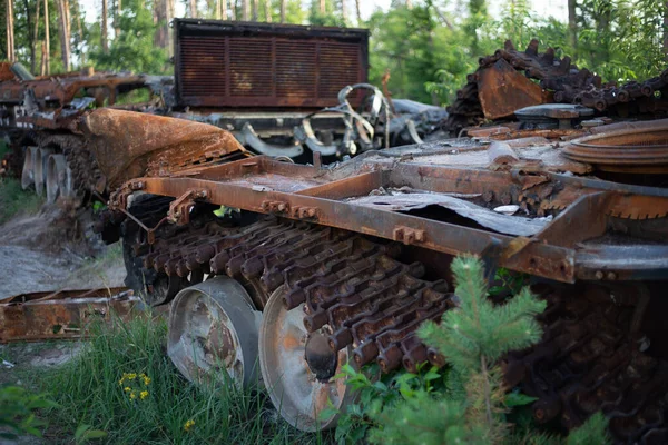 Destroyed Burned Modern Tank Russian Army Ukraine War 2022 — стоковое фото