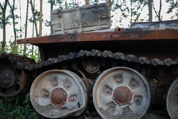 Destroyed Burned Modern Tank Russian Army Ukraine War 2022 — Fotografia de Stock