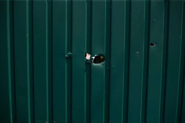 Fence House Bullet Hole Charapnels Gunshots Fighting Invasion Russian Troops — Fotografia de Stock