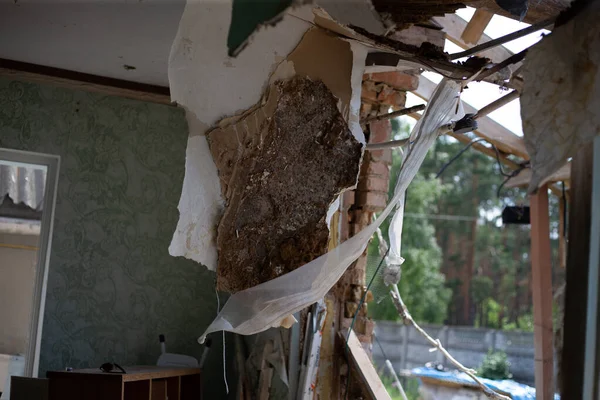 Destroyed Houses Fires Artillery Russias Invasion Ukraine — Φωτογραφία Αρχείου