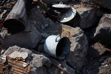 Destroyed houses after fires and artillery during russias invasion of Ukraine