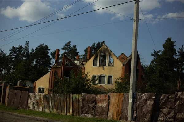 Destroyed Houses Fires Artillery Russias Invasion Ukraine — 스톡 사진