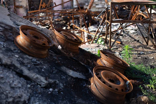 Destroyed houses after fires and artillery during russias invasion of Ukraine