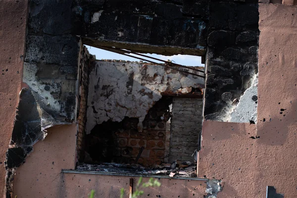 Destroyed Houses Fires Artillery Russias Invasion Ukraine — ストック写真