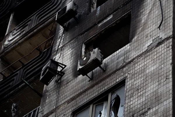 Zerstörte Und Beschädigte Wohnhäuser Irpen Nach Dem Russischen Einmarsch Der — Stockfoto