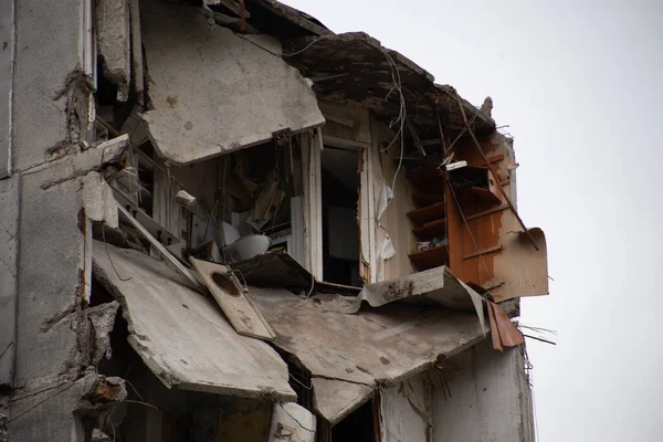 Distrutto Edifici Più Piani Nella Città Borodyanka Regione Kiev Dopo — Foto Stock