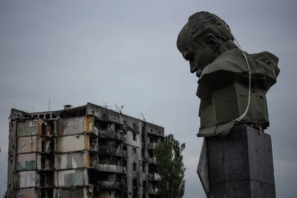 Förstörda Flervåningshus Staden Borodyanka Kiev Regionen Efter Början Ryska Invasionen — Stockfoto