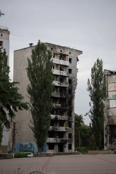 Destroyed Multi Storey Buildings City Borodyanka Kiev Region Beginning Russias — Stock Photo, Image