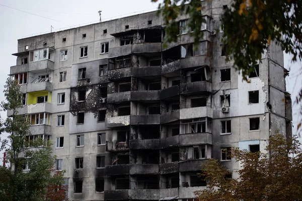 Zničené Vícepodlažní Budovy Městě Borodyanka Kyjevský Kraj Začátku Ruské Invaze — Stock fotografie