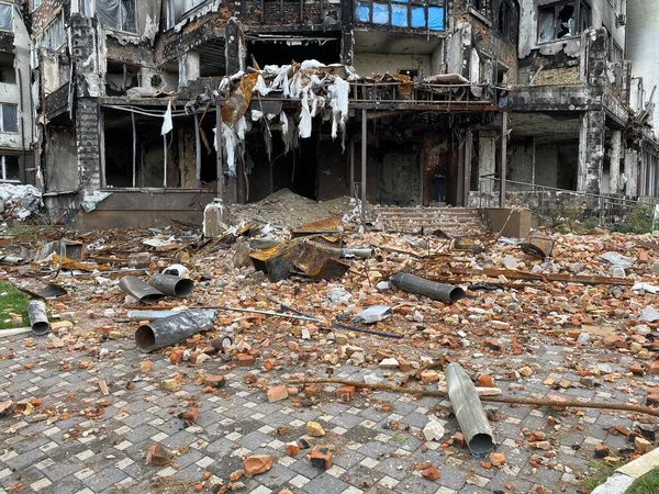 Destroyed Damaged Residential Buildings Bucha Russias Invasion Ukraine Srtrikes — Stock Photo, Image