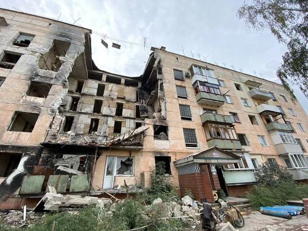 Destruido Dañado Edificios Residenciales Gostomel Después Invasión Rusa Ucrania Después —  Fotos de Stock