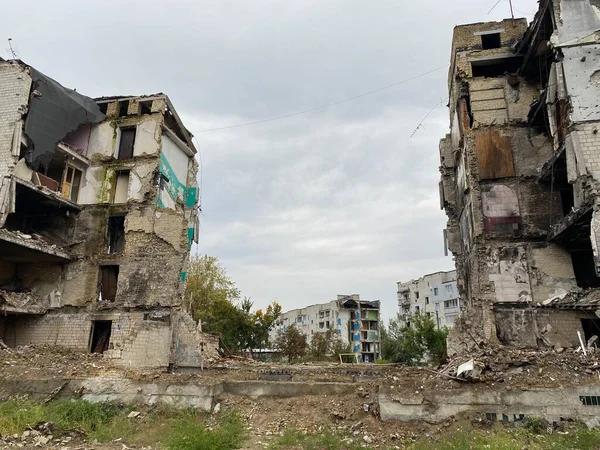 Destroyed Damaged Residential Buildings Borodyanka Russias Invasion Ukraine Srtrikes — Stock Photo, Image