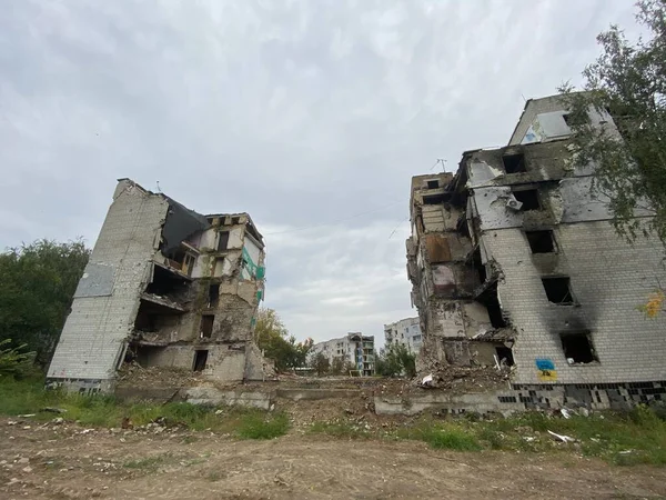 Zerstörte Und Beschädigte Wohngebäude Borodyanka Nach Dem Russischen Einmarsch Der — Stockfoto