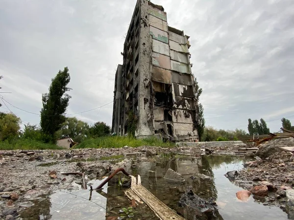 Знищені Пошкоджені Житлові Будівлі Бородянці Після Вторгнення Русів Україну Після — стокове фото