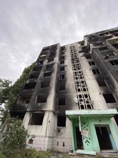 Разрушенные Поврежденные Жилые Дома Бородянке После Вторжения Русских Украину После — стоковое фото