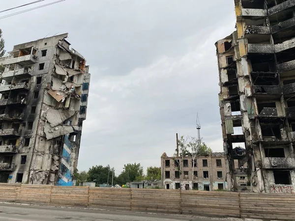 Знищені Пошкоджені Житлові Будівлі Бородянці Після Вторгнення Русів Україну Після — стокове фото