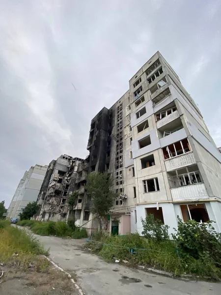 Destroyed Damaged Residential Buildings Borodyanka Russias Invasion Ukraine Srtrikes — Stock Photo, Image