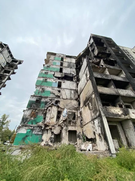 Destruido Dañado Edificios Residenciales Borodyanka Después Invasión Rusa Ucrania Después —  Fotos de Stock