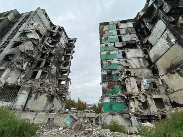 Destroyed Damaged Residential Buildings Borodyanka Russias Invasion Ukraine Srtrikes — Stock Photo, Image