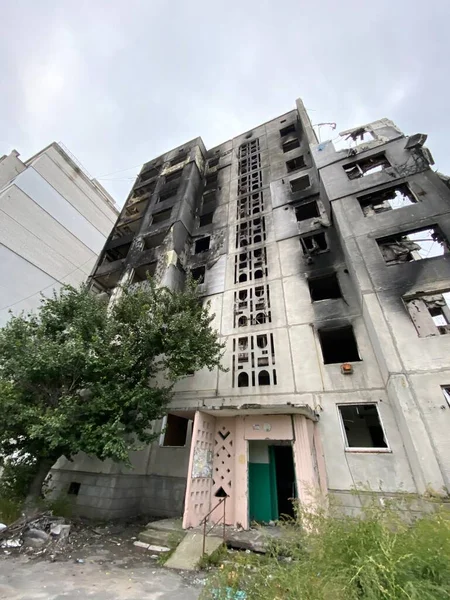 Zerstörte Und Beschädigte Wohngebäude Borodyanka Nach Dem Russischen Einmarsch Der — Stockfoto