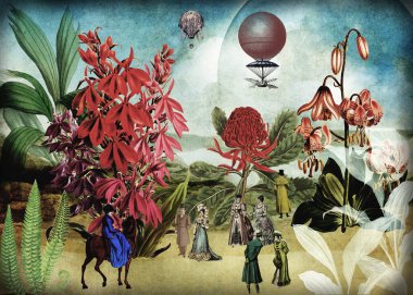 Çiçeklerin ağaç büyüklüğünde olduğu paralel bir evrende bir park.