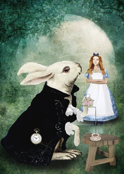 Alices Teestunde Bei Den Kaninchen — Stockfoto
