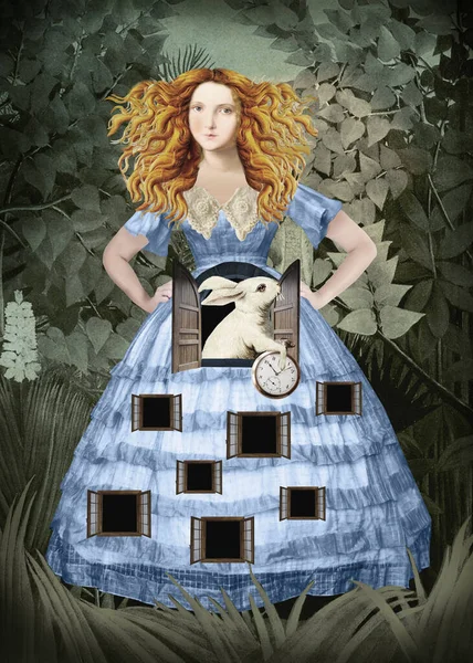 Alice Wonderland Kwam Bezoek Stockfoto
