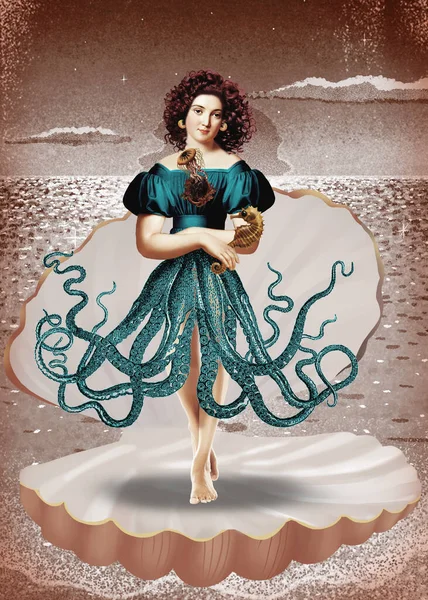 Denizden yükselen zarif bir istiridye.