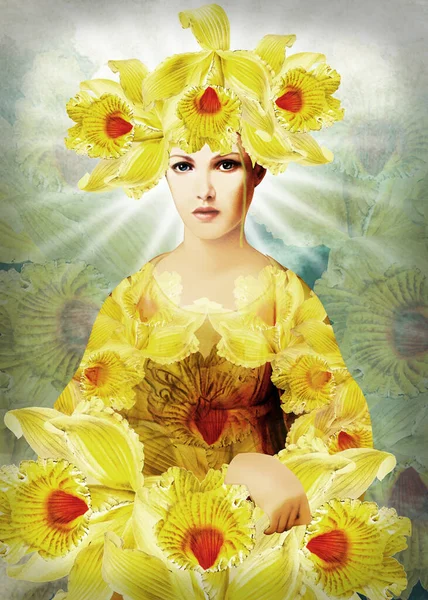 花を愛する美しい女性のためのロイヤル服 — ストック写真