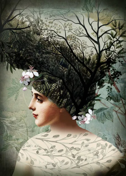 Bir kadının botanik portresi.