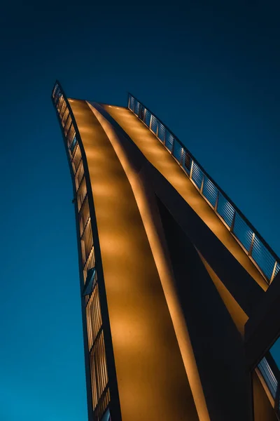 Elegant Modern Drawbridge Lifted Position Gdansk Old Town Blue Hour — Stockfoto