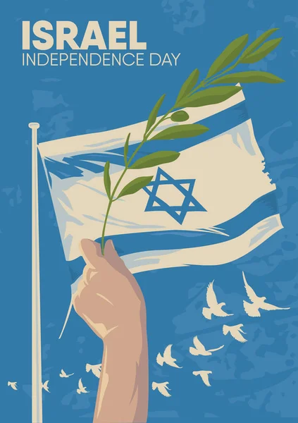 평화를 올리브 가지를 이스라엘 국기를 배경으로 독립기념일 — 스톡 벡터