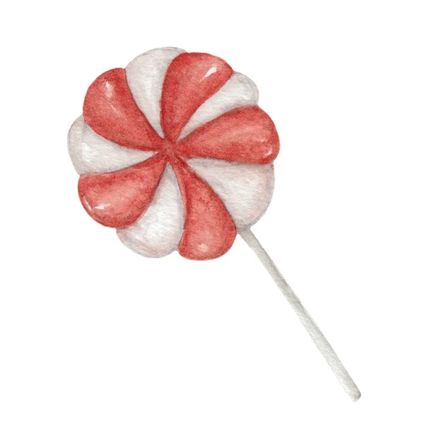 Lollipop Aquarela Vermelho Branco Sugar Sweets Ilustração Para Papel Parede — Fotografia de Stock
