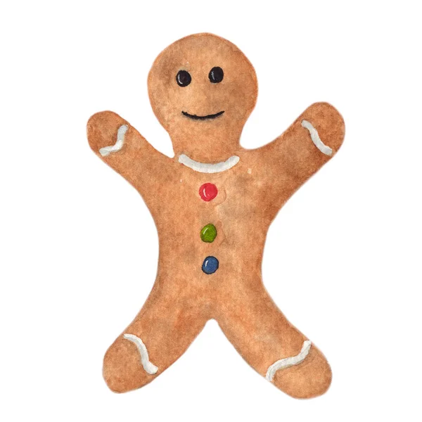 Μπισκότο Gingerbread Man Απομονωμένο Λευκό Φόντο Υδατογραφία Εικονογράφηση Για Ταπετσαρία — Φωτογραφία Αρχείου