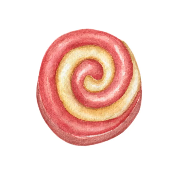 Spiral Marmalade Dough Cookie Isolerad Vit Bakgrund Akvarell Illustration För — Stockfoto