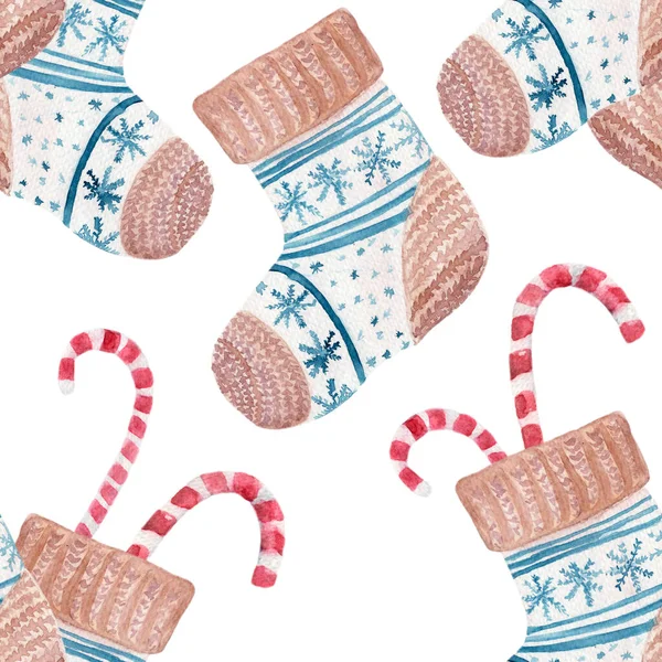 Par Meias Natal Ornamentadas Azuis Com Candy Canes Ilustração Desenhada — Fotografia de Stock