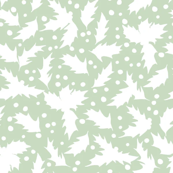 Seamless Watercolor Pattern Holly Leaves Berries Silhouettes Light Green Background — Stock Photo, Image