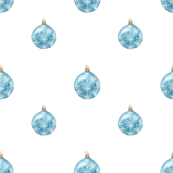 Padrão Aquarela Sem Costura Ornamentos Natal Azul Escuro Fundo Branco — Fotografia de Stock