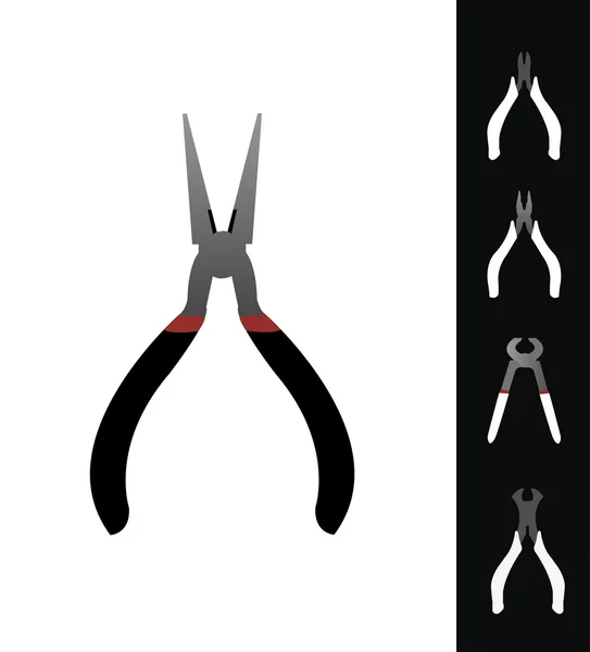 Various Pliers Silhouettes set — Stock Vector