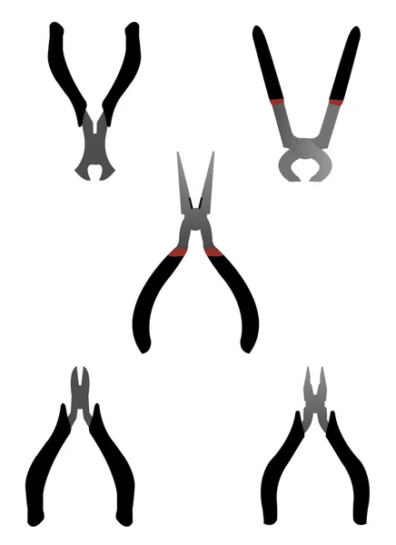 Various Pliers Silhouettes set — Stock Vector