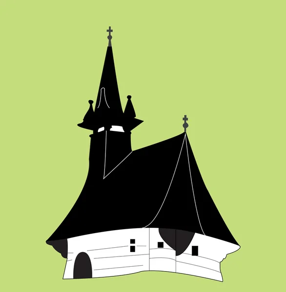 Schwarze Kirche Auf Grünem Hintergrund — Stockvektor