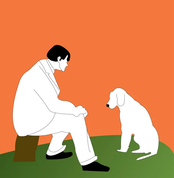 Man met zijn hond — Stockvector