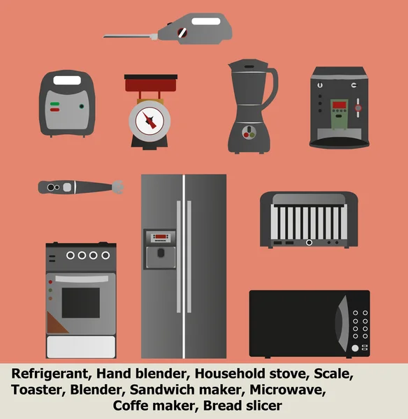 Set Kitchen Appliances Electronic Icons — Stock Vector